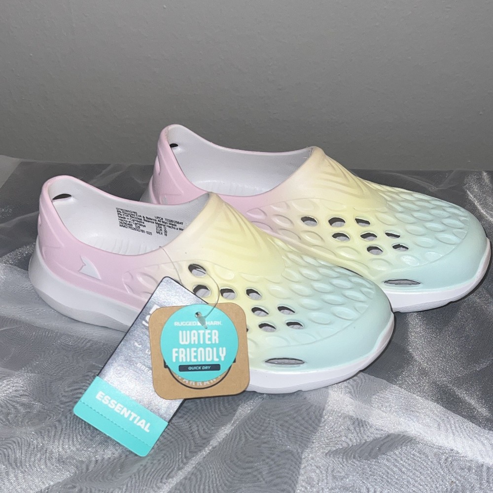 Rugged Shark Essential Water Friendly Slip-On Clog Shoes Pink Yellow Blue US 12