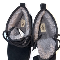 UGG Neumel Boots EU 37.5 (Youth Size 5) Black Suede Sheepskin Lined Ankle