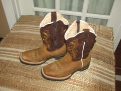HP Mexico Square Toe Cowboy Western Boots Brown Kids size 12.5 Mex 19.5 side zip