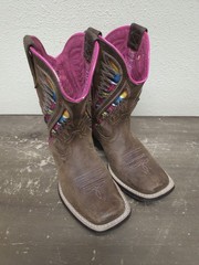 Ariat Quickdraw VentTek Brown Leather Square Toe Cowboy Boots Girls Boys Sz 12