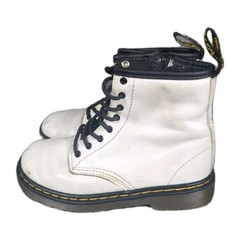 Dr Doc Martens Youth Size 10 Combat Boots White Leather Lace Up Side Zip 1460J