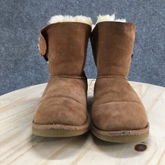 UGG Boots Youth 6 Bailey Button Shearling Brown Round Toe Ankle Top SN 5991