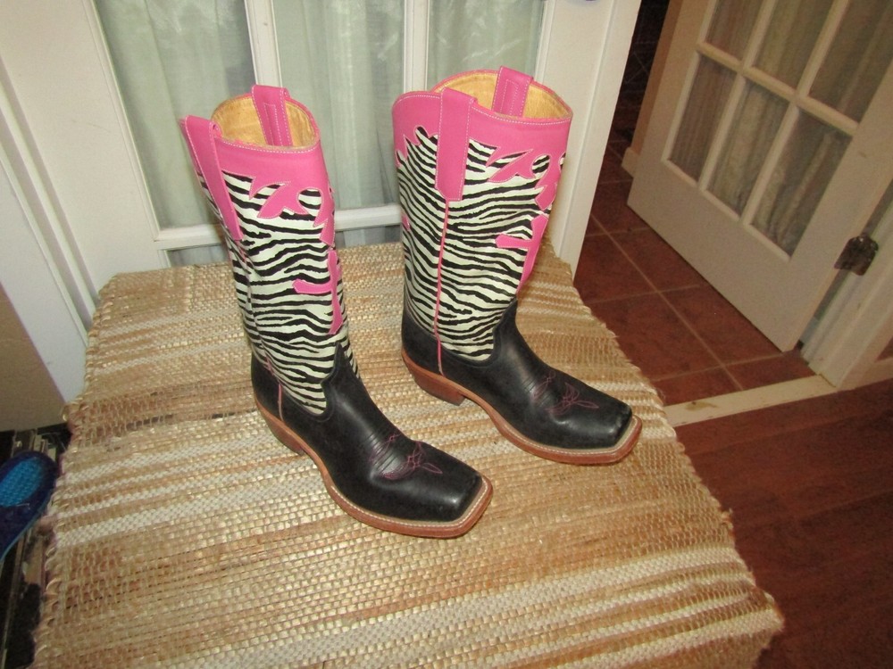 Horse Power HP7035 Pink & Zebra Square Toe Stovepipe Western Boots Youth size 5