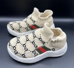 Kids Sneakers Size 7, Size 23, Beige Comfy Shoes Red Green Stripes
