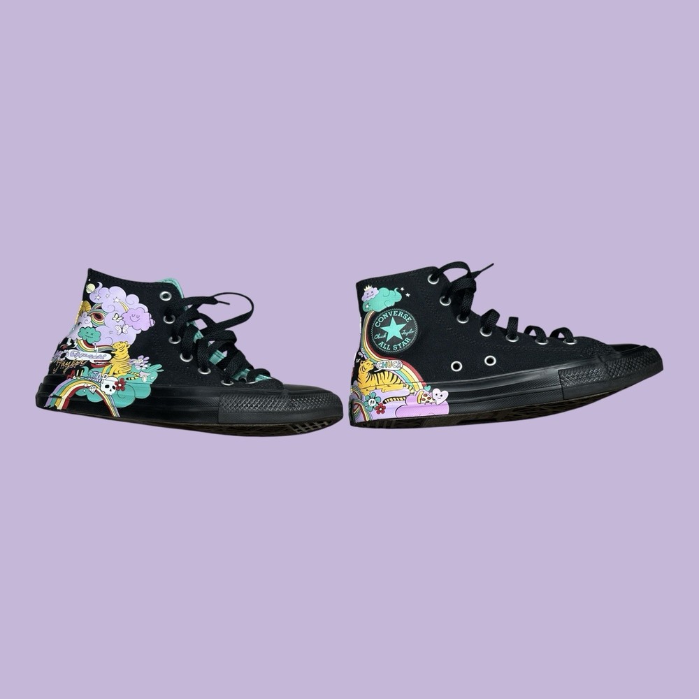 CONVERSE Chuck Taylor All Star Hi Psychedelic Rainbow Tiger Youth Size 3 Black
