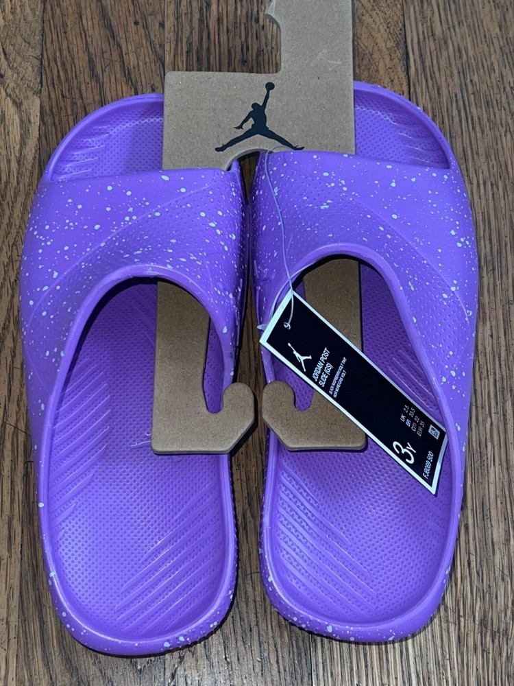 Jordan Post Slides GS Kids Size 3Y Purple Black Raspberry Volt Tint FJ6069-500