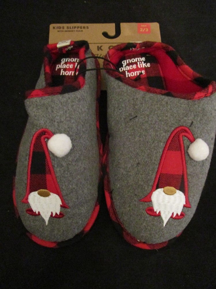 Dakota Fleece No Place Like Gnome Kids Christmas Buffalo Plaid Slippers Size 2-3