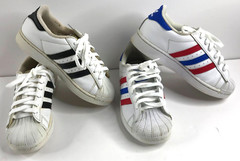 Adidas Superstar Striped Black & White Red White & Blue Youth Sz 1 Lot of 2