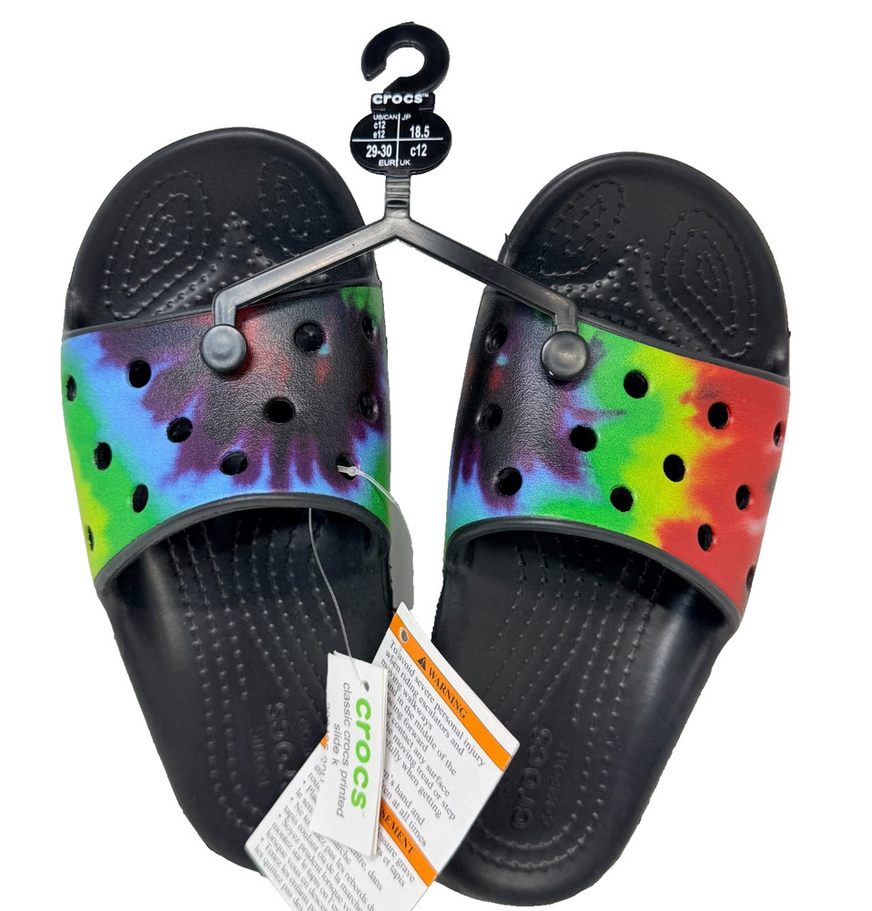 Crocs Tie Dye Graphic Classic Slide Sandals Kids Unisex C12 Multicolor