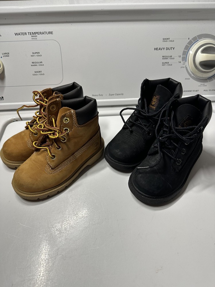 Timberland Boots Toddler Size 7 Tan Black Nubuck Combat Lace Up Shoes Lot Of 2