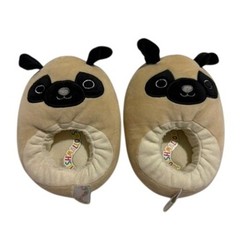 Squishmallows Prince the Pug Plush Slippers Tan Black Dog Size 11-12 Kids