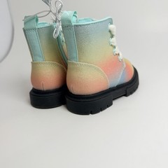 Cat & Jack Glitter Gradient Lace-Up Side Zip Ankle Combat Boots Kids US 5 sku011