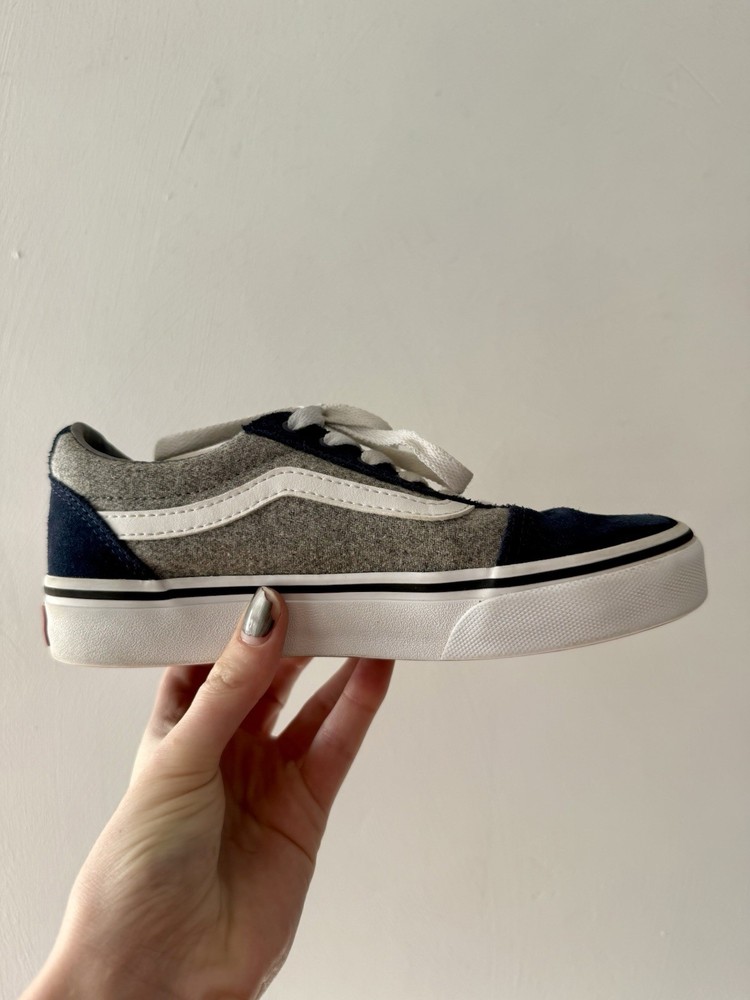 Kids Size 2 Old Skool Vans Navy Blue/ Heather Grey