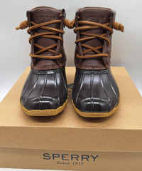 Sperry Saltwater Classic Leather Duck Boots Brown Waterproof Casual Boots SZ 1