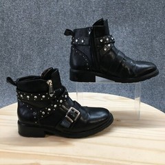 Steve Madden Boots Youth 5 Jhalsi Ankle Booties Black Faux Leather Zip Studded