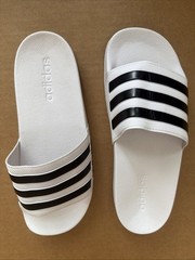 adidas Adilette Shower HP7606 Slide Sandals Kids Size 6 Wo’s 8 White/Blk Slip On