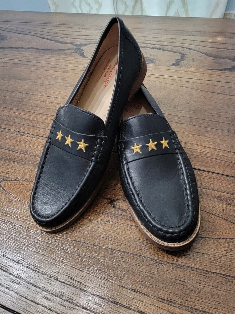 MARC JOSEPH NEW YORK Leather Loafer with Gold Embroidered Star Black Nappa 4.5