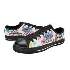 Stitch Happy Birthday Custom Canvas Sneakers Low Top Shoes For Kids