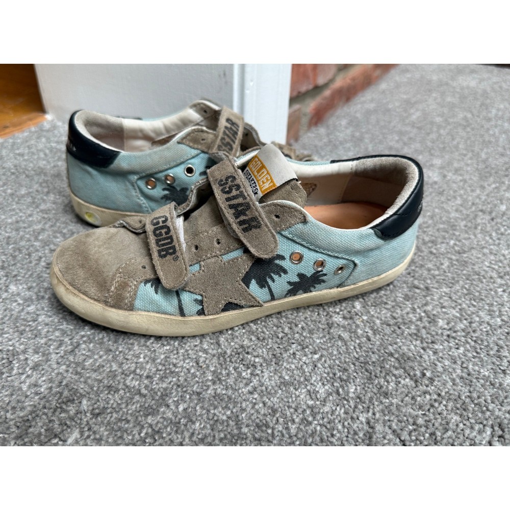 Golden Goose Old School Palm Tree Blue Canvas Suede Sneakers Kids EU 31