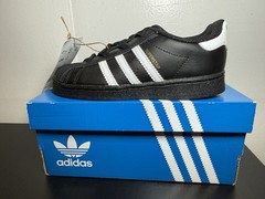 Adidas Superstar Kids Black White Shell Toe Sneakers Size 10K New