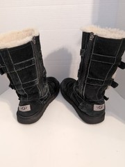 UGG Australia Black Suede Sheepskin Lined Triple Buckle Boots Women’s 5