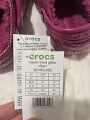 Crocs Classic Glitter Lined Kids Clogs Pink Size C7