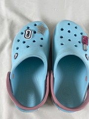 Crocs Crocband Clogs Kids Size J2 Ice Blue Pink Slip On Shoes Back Strap