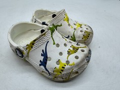 Crocs Classic Clogs Kids White Dinosaur Graphic Rubber Slip-On Comfort – C5
