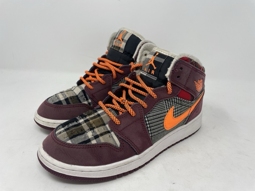 Size 5YUS – Nike Air Jordan 1 Mid Plaid Night Maroon Black White FD5460-608