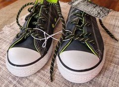 Converse All Star Black Silver Neon Green Size 4 Boy Girl