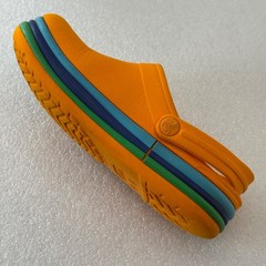 Crocs Rainbow Stripe Classic Clogs Orange Little Kids C12 Green Blue Band GUC