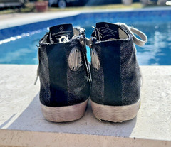 GOLDEN GOOSE BLACK SHIMMERING FABRIC SIDE ZIP HIGH TOP SNEAKERS Sz EUR 31 USA 13