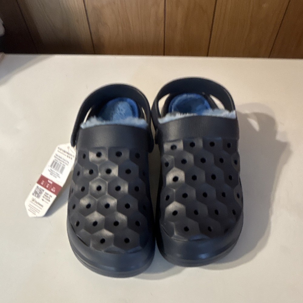Joybees Kids Varsity Lined Clog Black Blue EU 32.5 Faux Fur Machine Washable