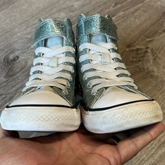 Converse Chuck Taylor All Star Silver Glitter High Top Sneakers Youth 2 A09182C