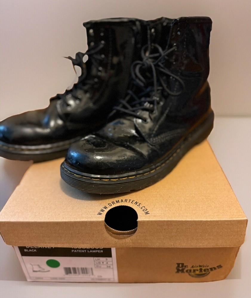Dr. Martens Pascal Youth Size 4 Black Patent Leather Lace Up Combat Boots 1460 J