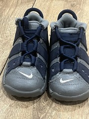Nike Air More Uptempo Cool Grey-Midnight Navy Blue-White Sz 4C DM3319-009 Bin3