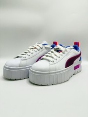 PUMA Mayze Glitzy Platform Lace Up Youth Girls Purple, White Sneakers Size 5
