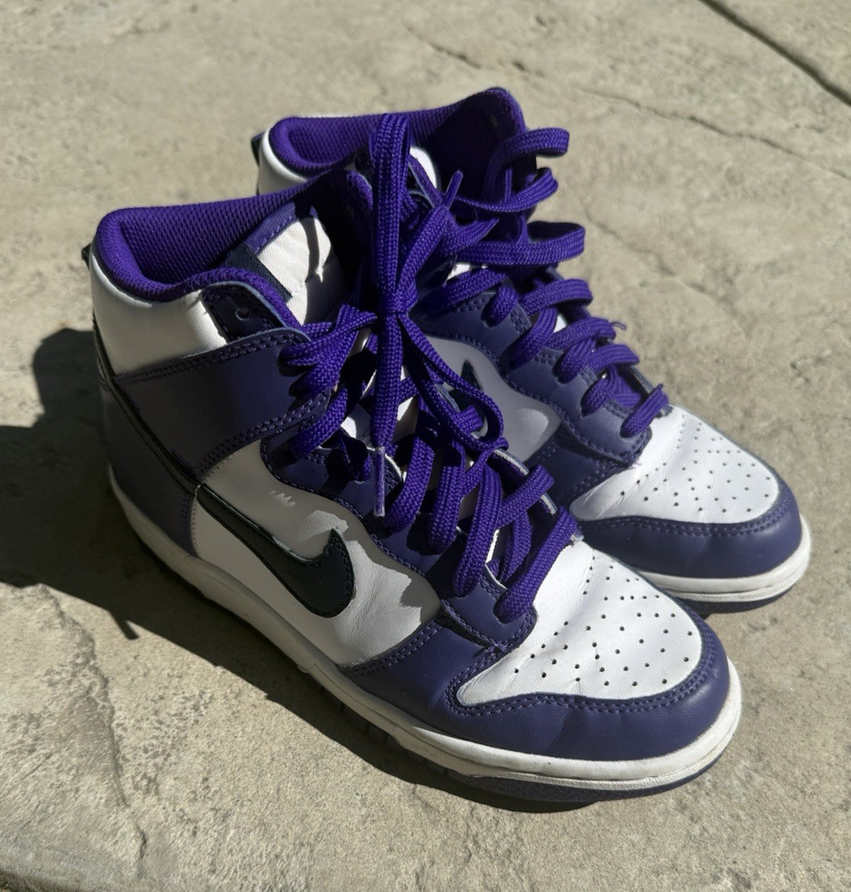 Nike Dunk High Purple/White Leather High Top Sneaker Kids 5.5Y DH9751-100