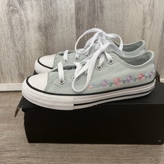 Converse All Star Youth Floral Sneakers Size 1 Girls Light Blue Spring Low Top