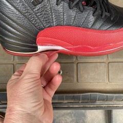 Air Jordan 12 2016 Leather Sneakers, Black/Varsity Red, Size 7Y