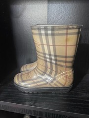 Burberry Nova Check Plaid Waterproof Rubber Rain Boots Pull-On Kids US 1