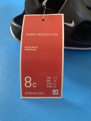 Nike Sunray 💥 Protect 3 Kid’s Sandals Sz 8 Black & White New w/Box