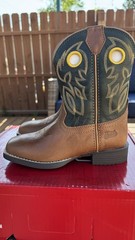 Justin Post – Kid’s Cowboy Boots – Brown/Green – Multiple Sizes – NEW!
