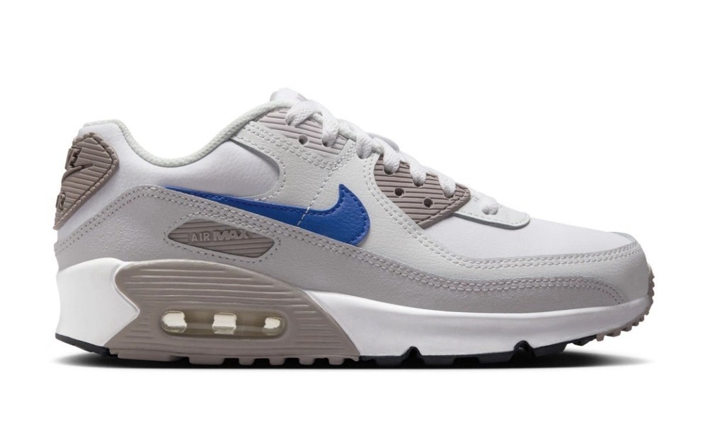 Nike Air Max 90 Junior Trainers In White/Racer Blue/College Grey Size 6Y