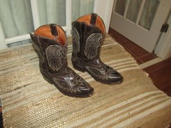 TEXAS COUNTRY Brown Snip Toe Wings & Cross Western Boots Brown Youth sz 1 Mex 21