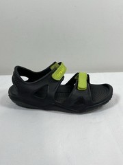 Crocs Swiftwater River Junior Sz 1 Black Neon Green Sandals Sport Water Shoes J1