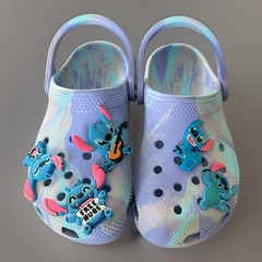 Crocs Kids Tie Dye Marble Clogs Shoes Purple Lilo Stitch Jibbitz Youth Sz 12 C