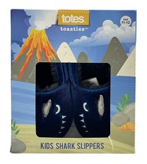 Totes Toasties Shark Slippers Unisex Kids Size 11-12 Blue Faux Fur New In Box