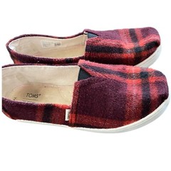 TOMS Red Fall Flannel Plaid Slip On Kids Youth Size 4
