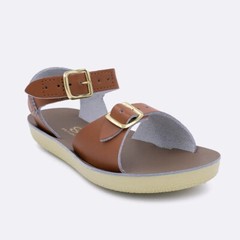 New Sun-San Salt Water Sandals, surfer style hook & loop,tan, child 11,NWT